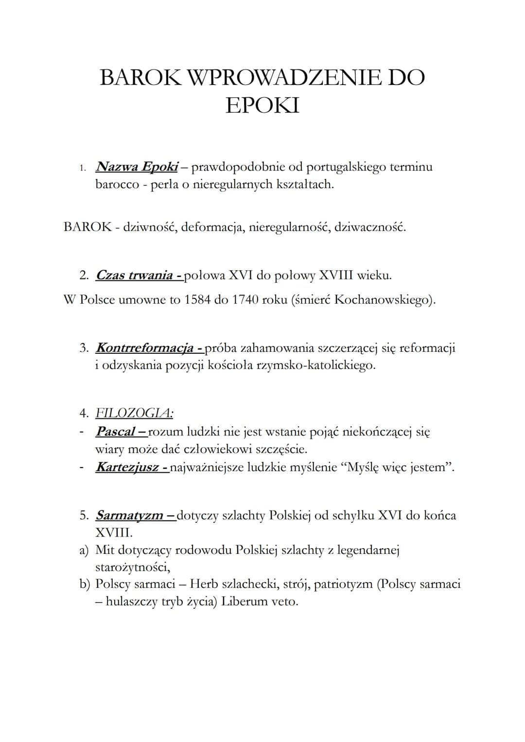 BAROK WPROWADZENIE DO
ΕΡΟΚΙ
1. Nazwa Epoki - prawdopodobnie od portugalskiego terminu
barocco - perla o nieregularnych kształtach.
BAROK - d