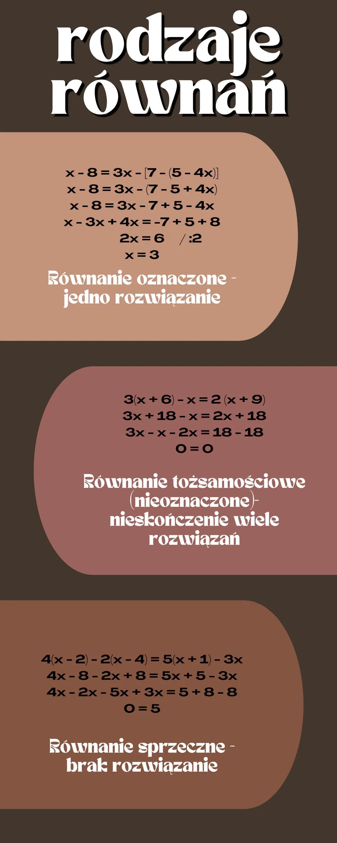# równania
ROZWIĄZAĆ RÓWNANIE TO
ZNACZY ZNALEŹĆ WSZYSTKIE
JEGO PIERWIASTKI (LICZBY,
KTÓRE JE SPEŁNIAJĄ) LUB
UZASADNIĆ, ŻE ICH NIE MA.
NAJCZĘ