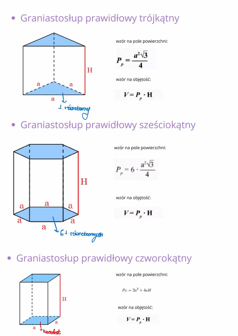 # Pole powierzchni i objętość
# graniastostupa
- Prostopadłościan

$d$
$c$
przekątna
boki
$a$
$b$
prostokąt
$d = \sqrt{a^2 + b^2 + c^2}$ prz