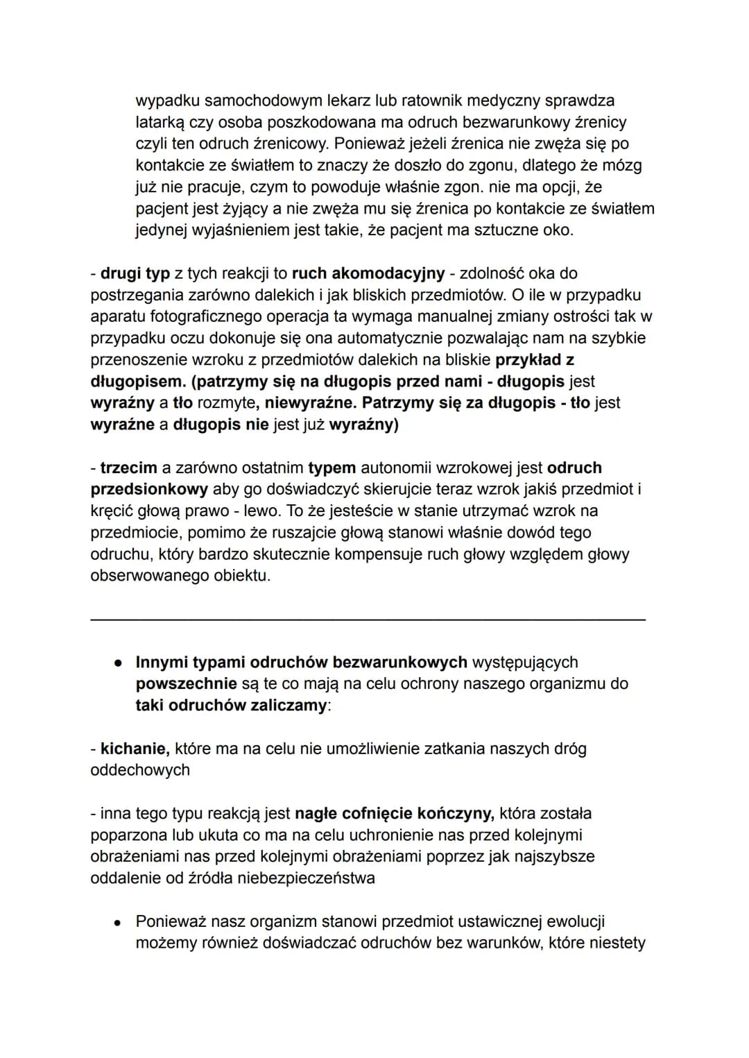 Odruchy bezwarunkowe
• Odruch dzielimy na warunkowe (nabyte) i (wrodzone) bezwarunkowe
• Najprostsza definicja odruchu bezwarunkowego głosi: