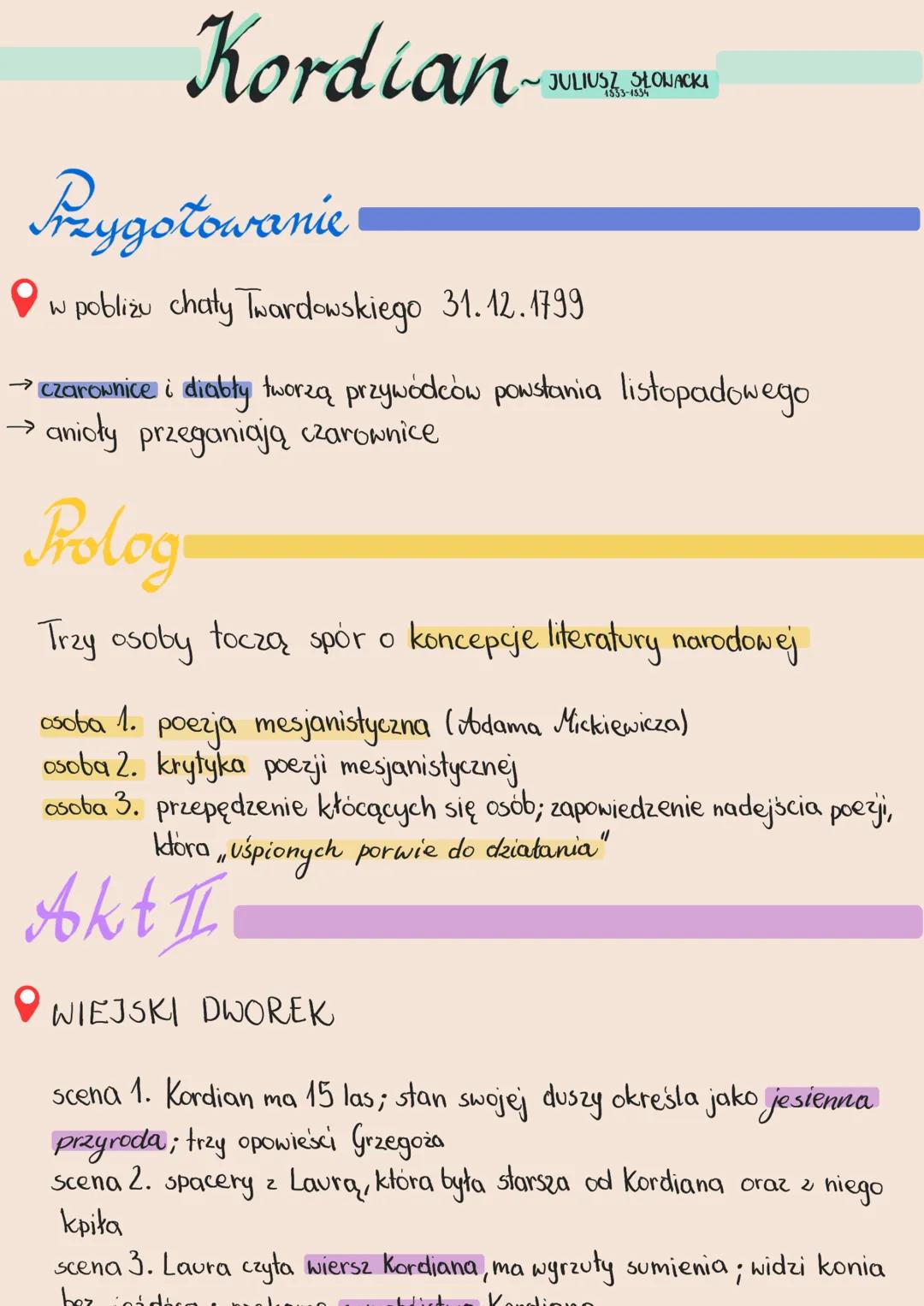 Kordian
JULIUS/733-1934
SŁOWACKI
Przygotowanie
w pobliżu chaty Twardowskiego 31.12.1799
→ czarownice i diably tworzą przywódców powstania li