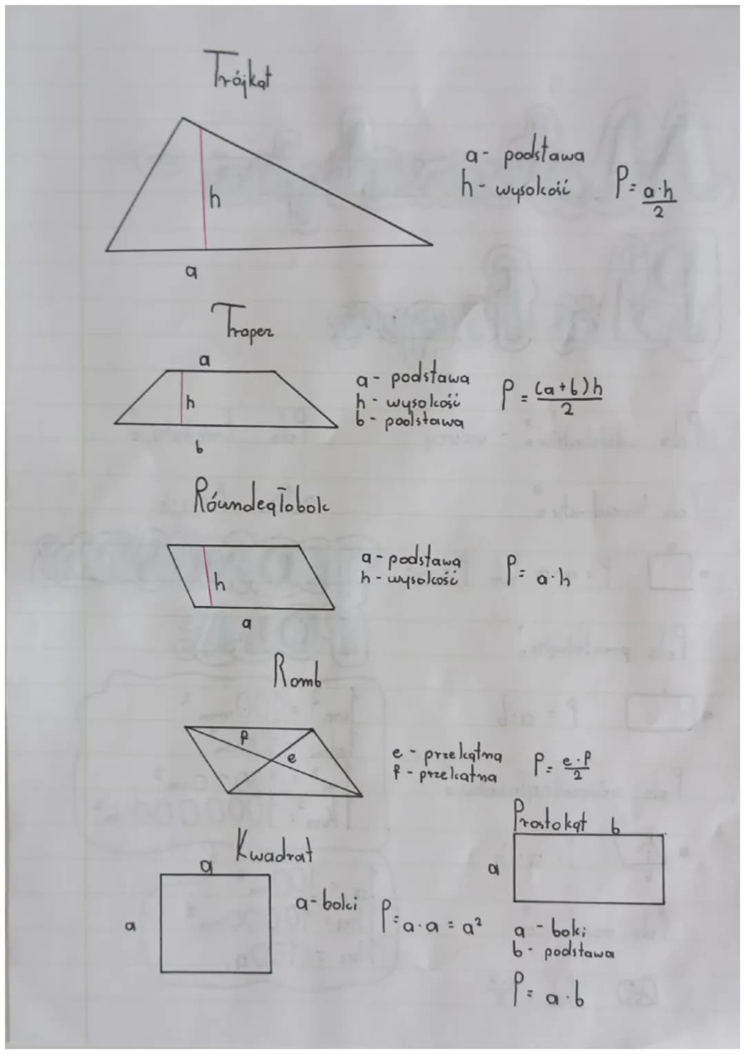 Matematyka
Pla fque
o
Pola wielokątów: - wzory
Pole trójkąta
0
Pole kwadratu 。
•
Pah
P = q h
a
• Proa Pa³ TEDNOSTRO
Pole prostoliata.
• P = 