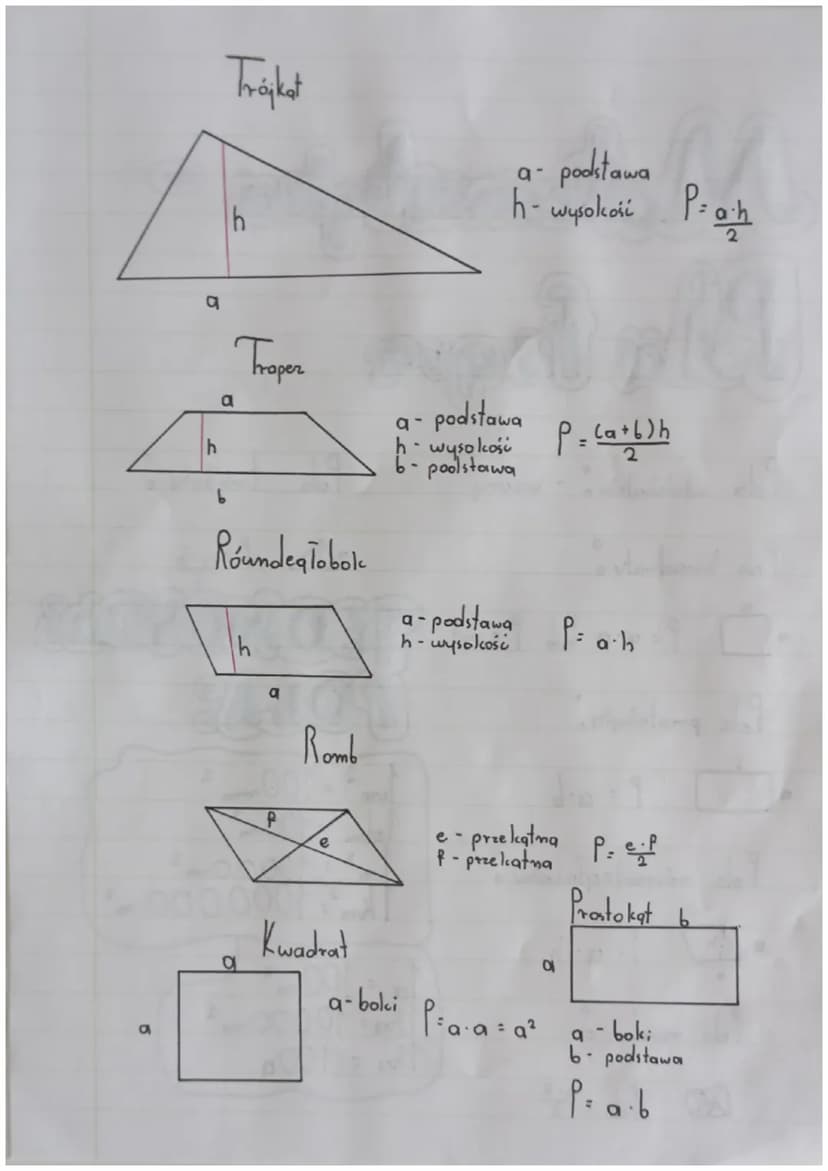 Matematyka
Pla fque
o
Pola wielokątów: - wzory
Pole trójkąta
0
Pole kwadratu 。
•
Pah
P = q h
a
• Proa Pa³ TEDNOSTRO
Pole prostoliata.
• P = 