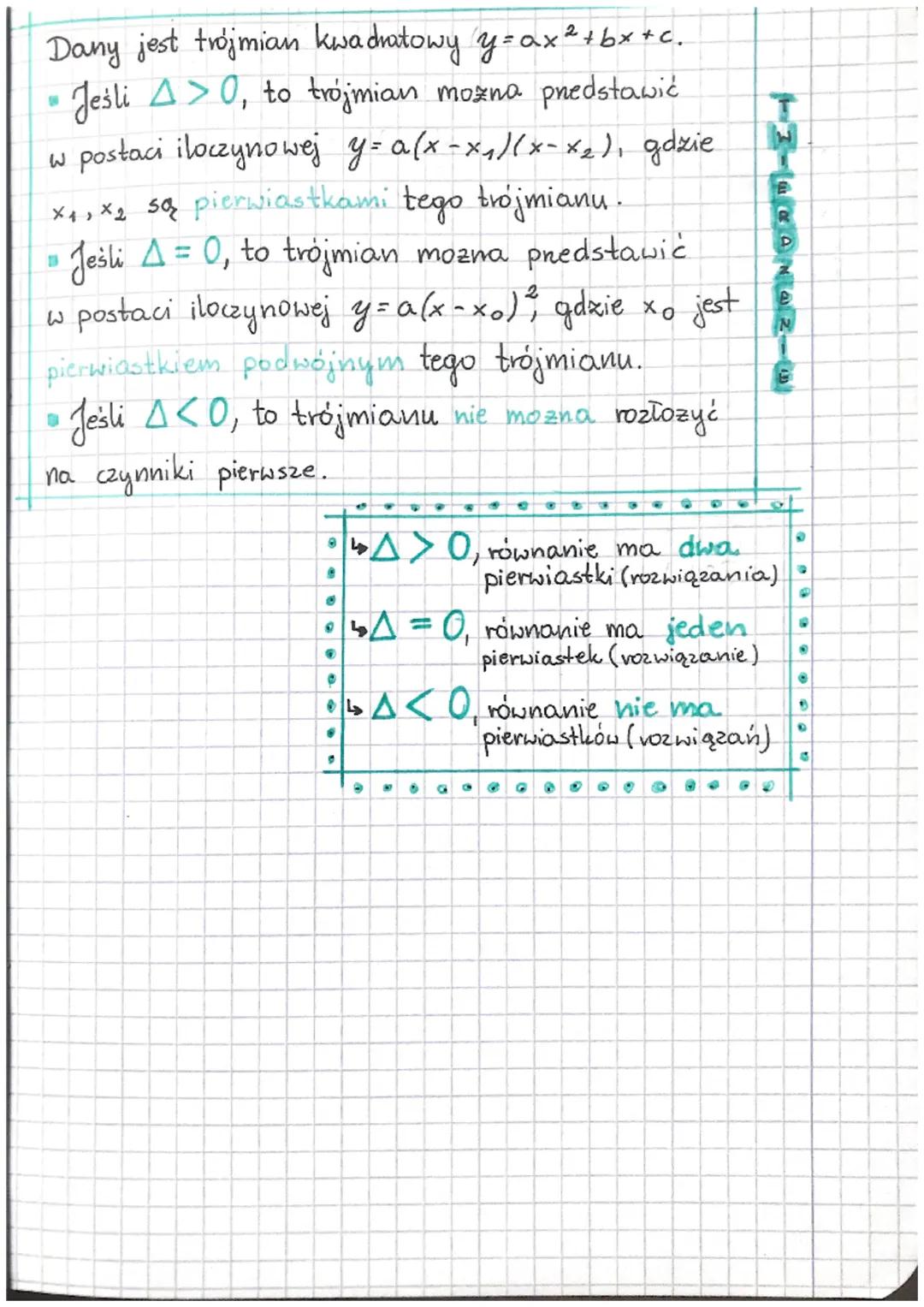 * POSTAC ILOCZYNOWA
FUNKCJI KWADRATOWEJ
postać ogólna f(x) = ax² + bx + c₁ a#0
postać kanoniczna f(x) = a (x − p) ²³+q₁
=
wienchołek (p, q)
