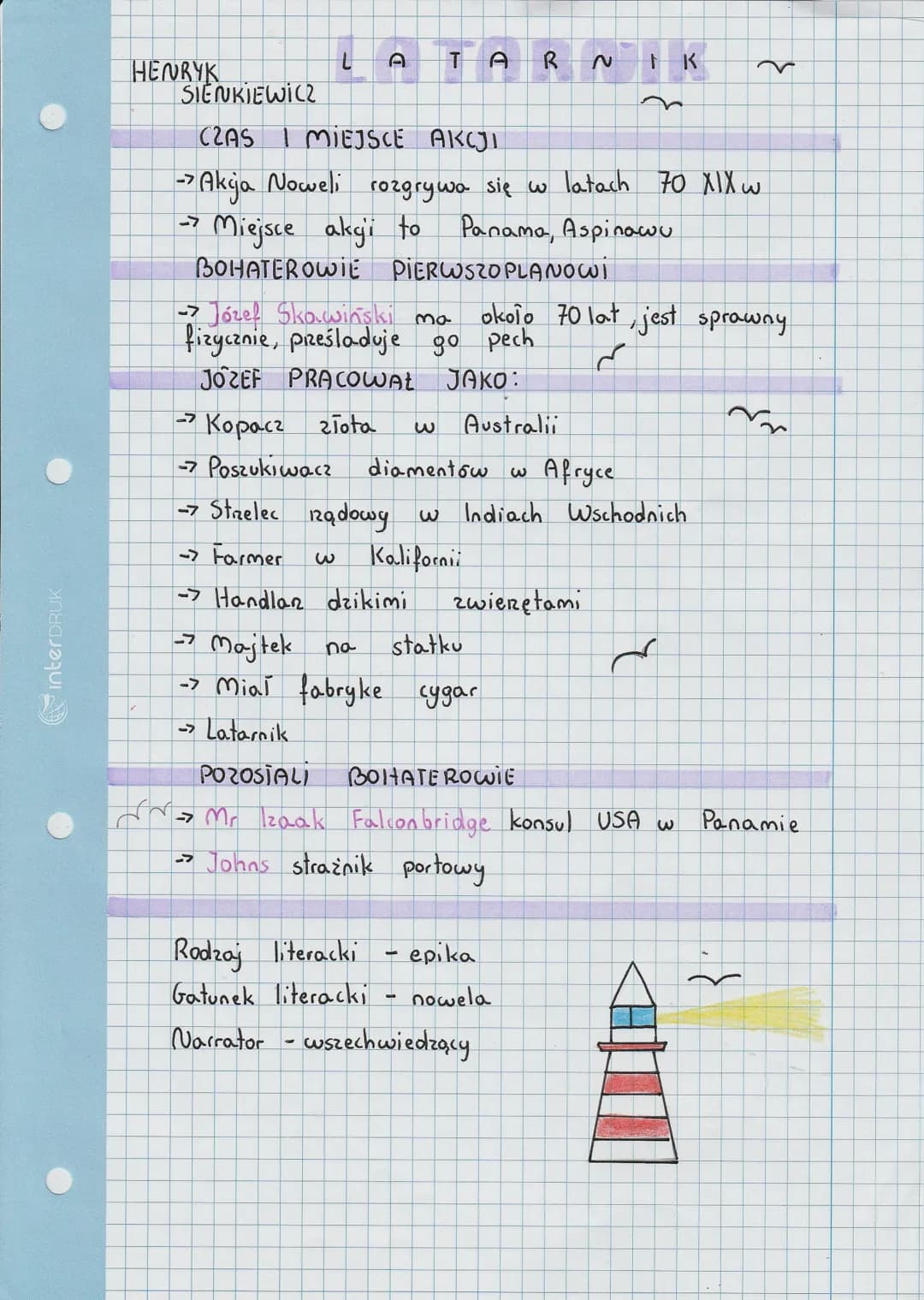InterDRUK
HENRYK
SIENKIEWICZ
L A
TARNIK
C2AS MIEJSCE AKCJI
rozgrywa się w latach 70 XIX w
→Akcja
Noweli
ל
Miejsce akgi to
Panama, Aspina
BOH