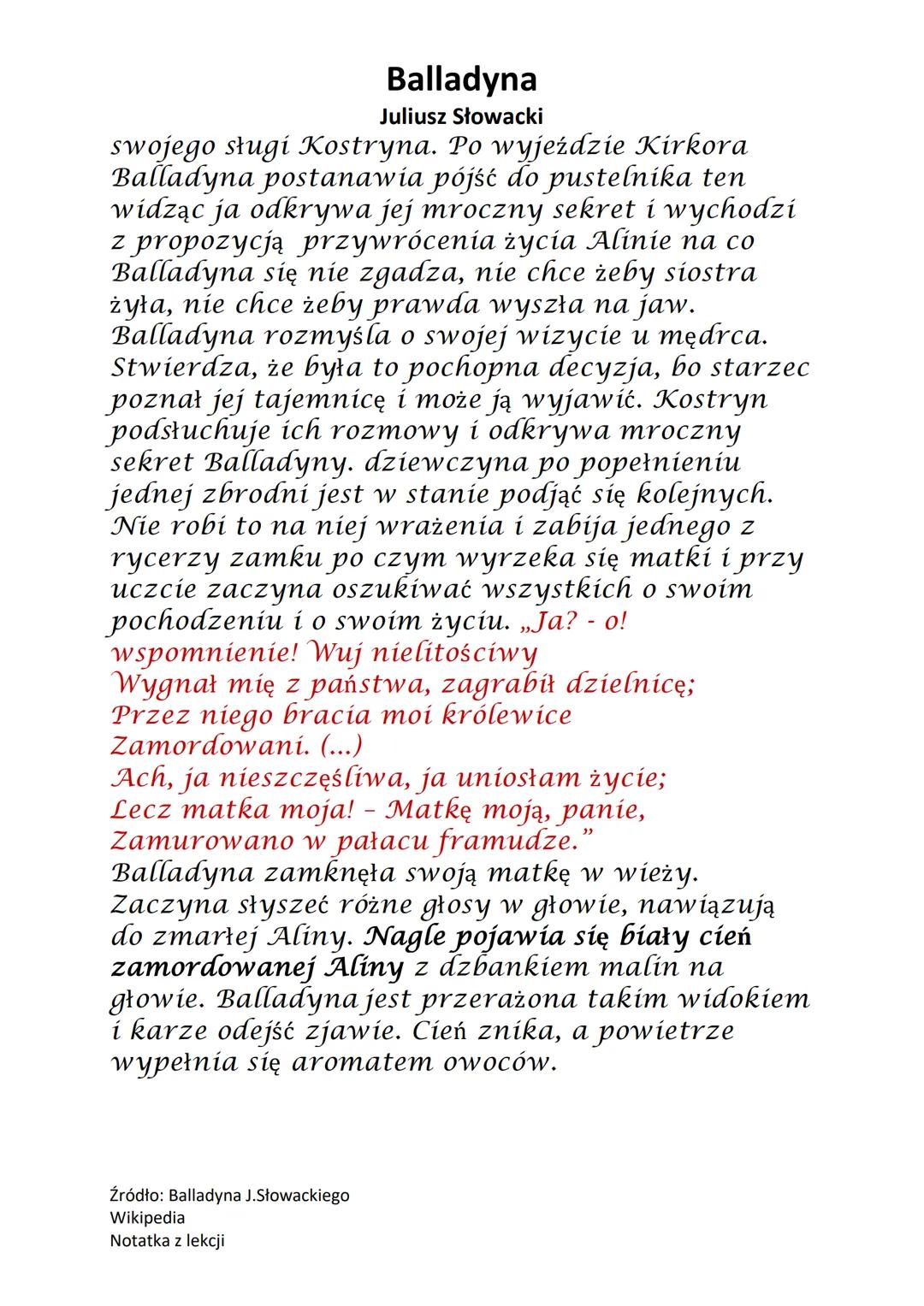 Balladyna
Juliusz Słowacki
,,BALLADYNA"
JULIUSZ SŁOWACKI
Akcja utworu rozgrywa się w okolicach Gniezna,
dawnej stolicy Polski. Akcja dzieje 