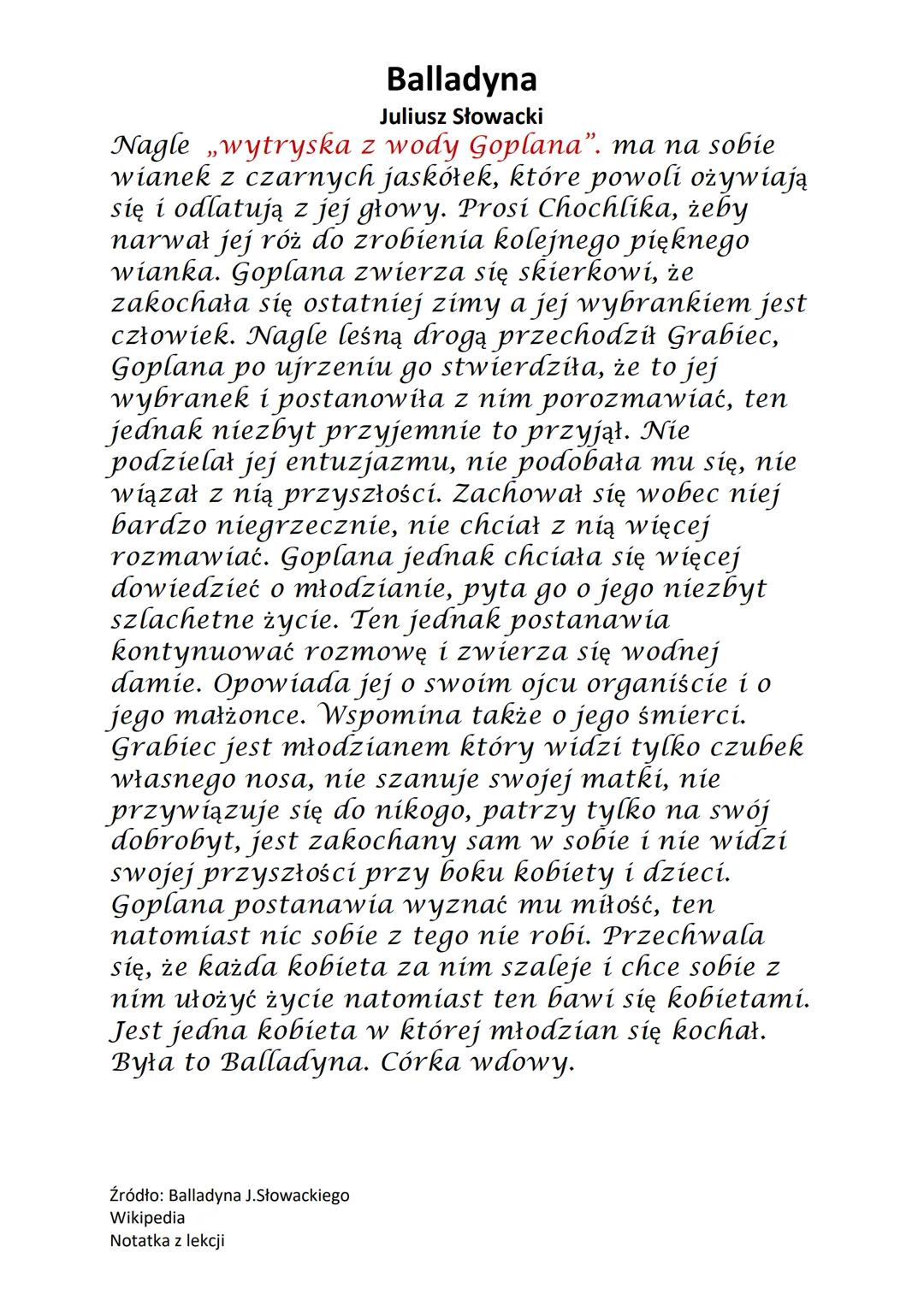 Balladyna
Juliusz Słowacki
,,BALLADYNA"
JULIUSZ SŁOWACKI
Akcja utworu rozgrywa się w okolicach Gniezna,
dawnej stolicy Polski. Akcja dzieje 