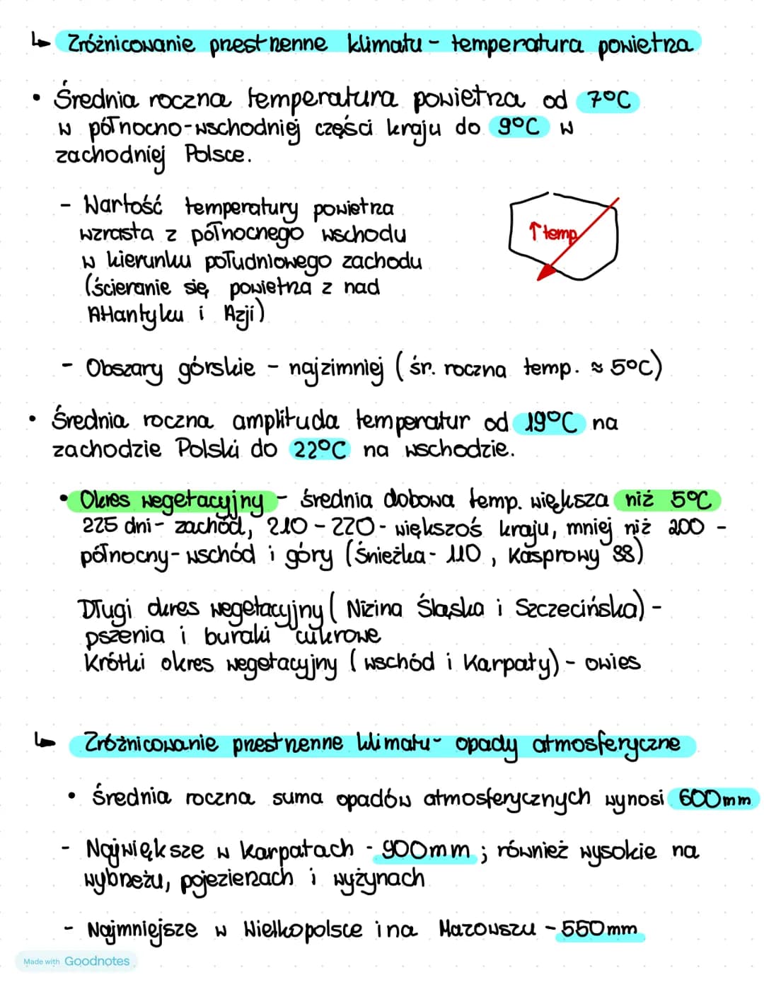 Klimat Polski
↳ N Polsce wystąpuje klimat umiarkiowany ciepły przejściowy
• Mamy sześć termicznych pór role:
predwiośnie (0-5°C)
wiosna (5-1