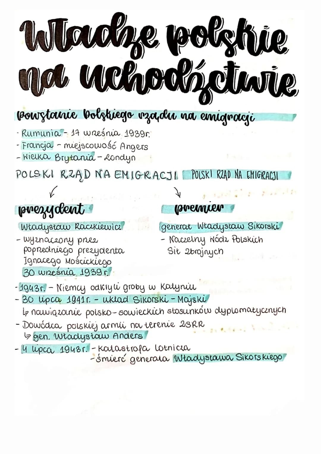 Polski rząd na emigracji 1939-45 i Polacy na frontach II wojny światowej - notatka