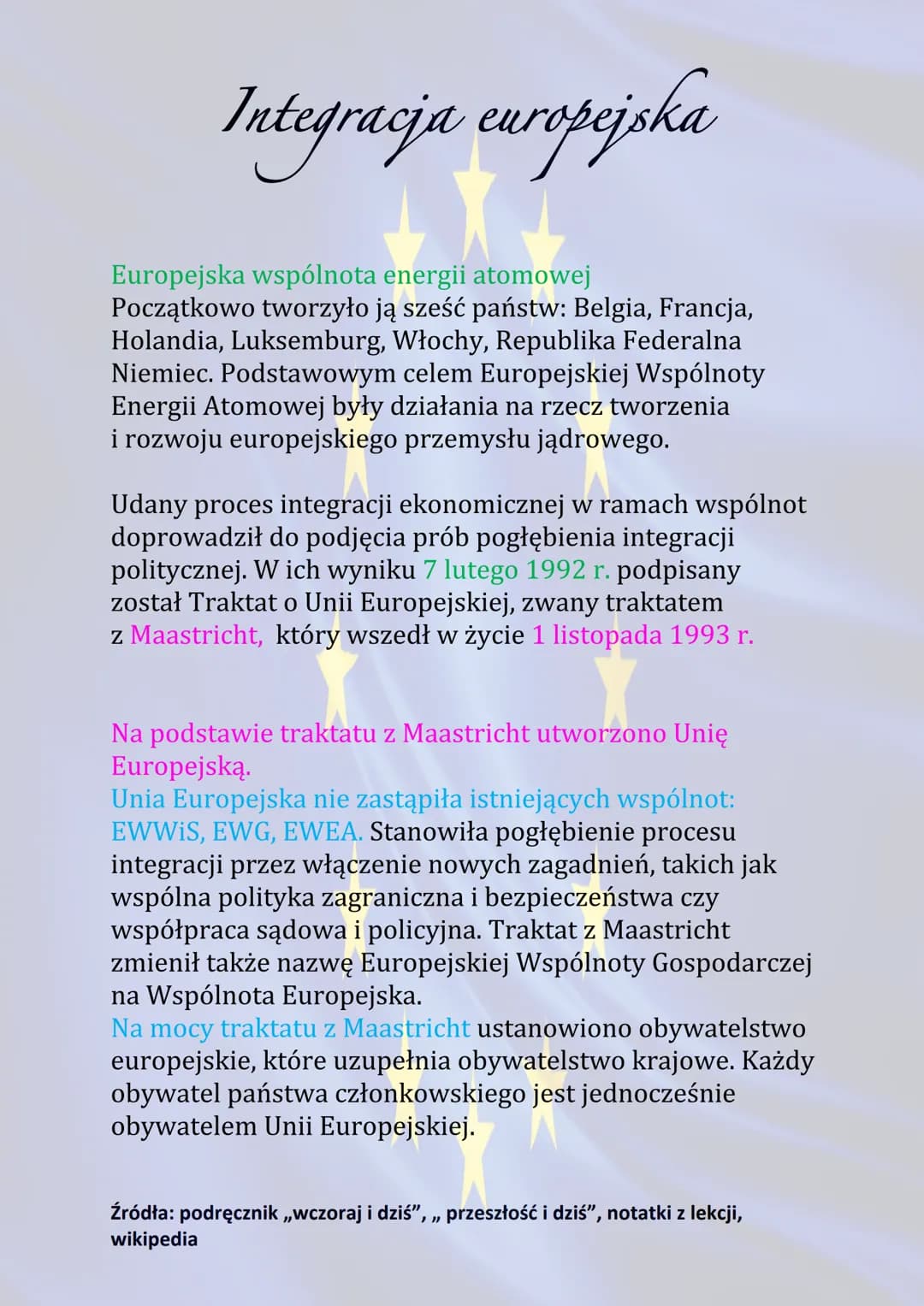 Integracja europejska
Integracja może odbywać się między osobami, grupami
społecznymi, mniejszościami narodowymi, państwami. Po
II wojnie św
