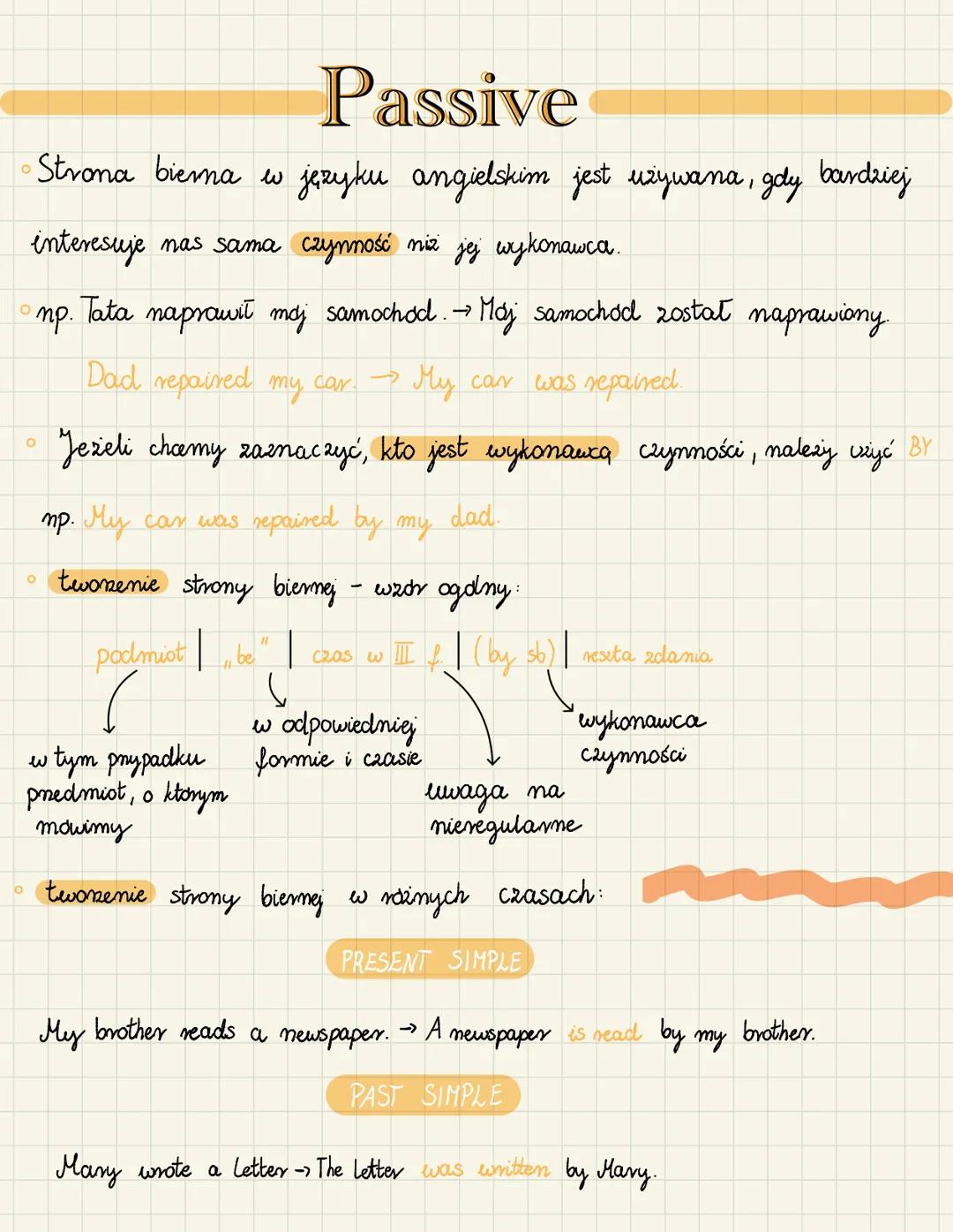 Strona biema w
O
interesuje nas sama czynność niz jej wykonawca.
np.
O
Tata
naprawił maj samochod. → Mój samochod został naprawiony.
Dad rep