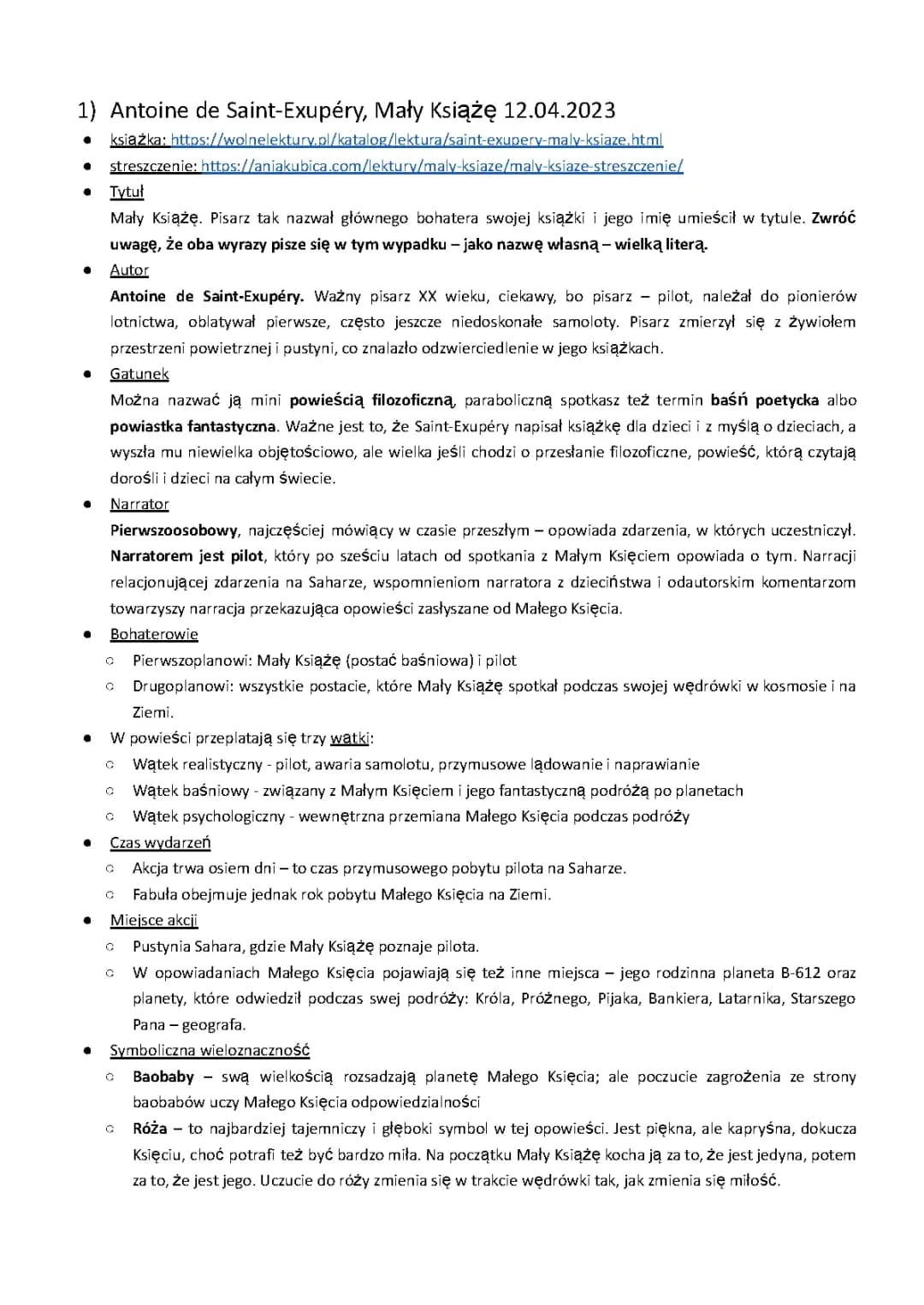 Mały Książę - egzamin ósmoklasisty 