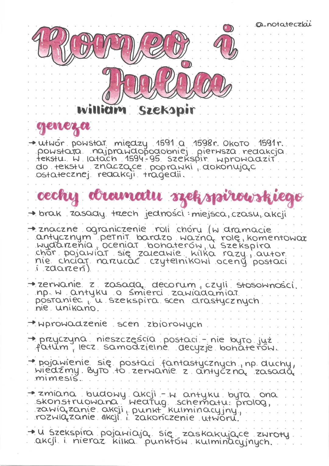 Romeo
Julia
william Szekspir
@_notateczkii
geneza
utwór powstar między 1591 a 1598r. OkOTO 1591 r.
powstała najprawdopodobniej
tekstu. W lat