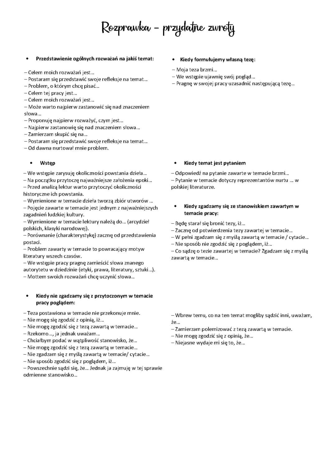Przydatne zwroty do rozprawki maturalnej i po angielsku - przykładowa rozprawka