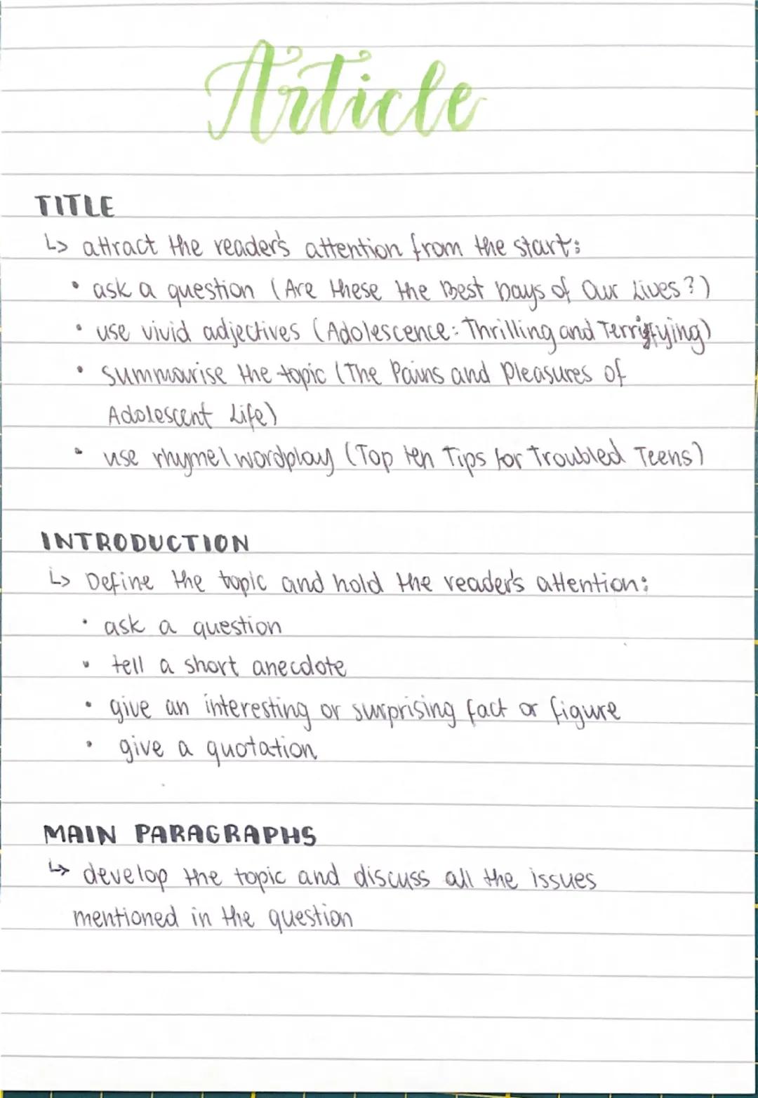 ## Article

TITLE

> attract the reader's attention from the start:

*   ask a question (Are these the best boys of Our Lives?)
*   use vivi