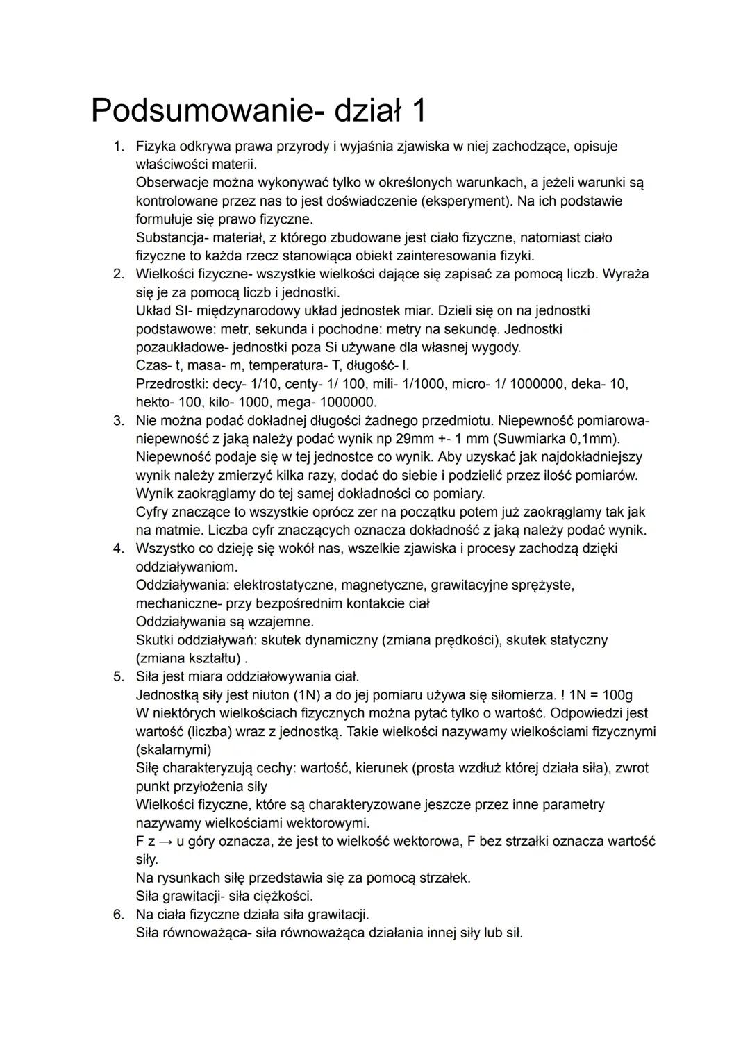 Podsumowanie działu 1 (fizyka kl. 7)