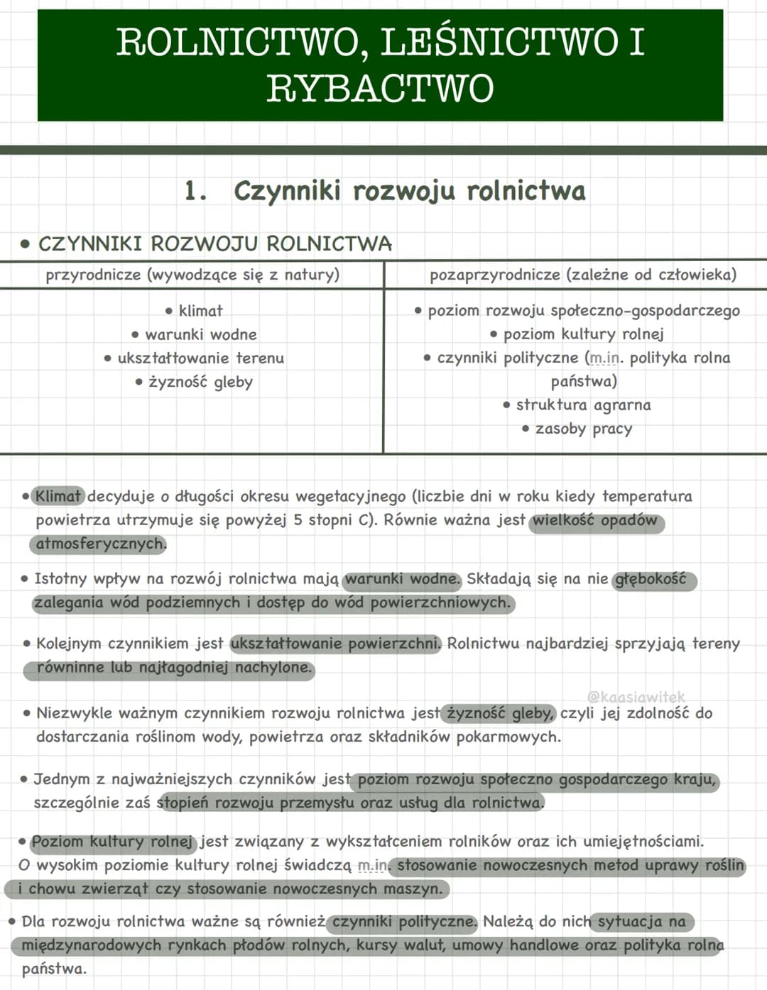 ROLNICTWO, LEŚNICTWO I
RYBACTWO
1. Czynniki rozwoju rolnictwa
• CZYNNIKI ROZWOJU ROLNICTWA
przyrodnicze (wywodzące się z natury)
• klimat
• 