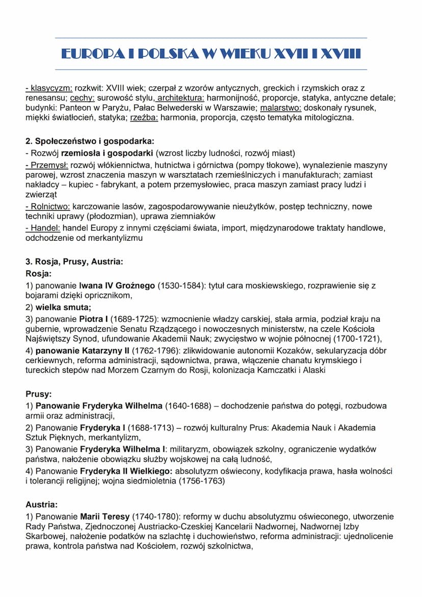 EUROPA I POLSKA W WIEKU XVII I XVIII
Europa w XVII wieku
Ważne pojęcia:
Społeczeństwo Anglii w I poł. XVII w. - burżuazja i tzw. nowa szlach