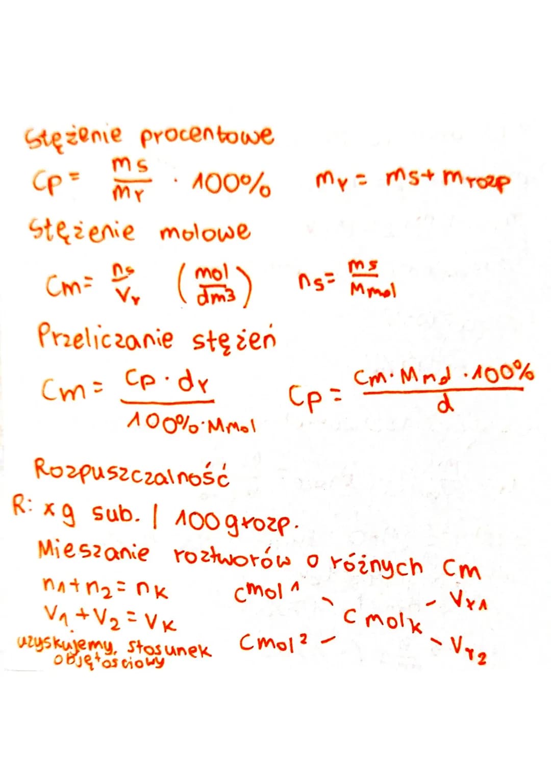 Stężenie procentowe
Cp =
100%
ms
MY
Stężenie molowe
mol
dm3
Cm= N /
Przeliczanie stężeń
Cm = cp.dr
-
100% Mmol
objętosciowy
My = ms+ mrozp
n