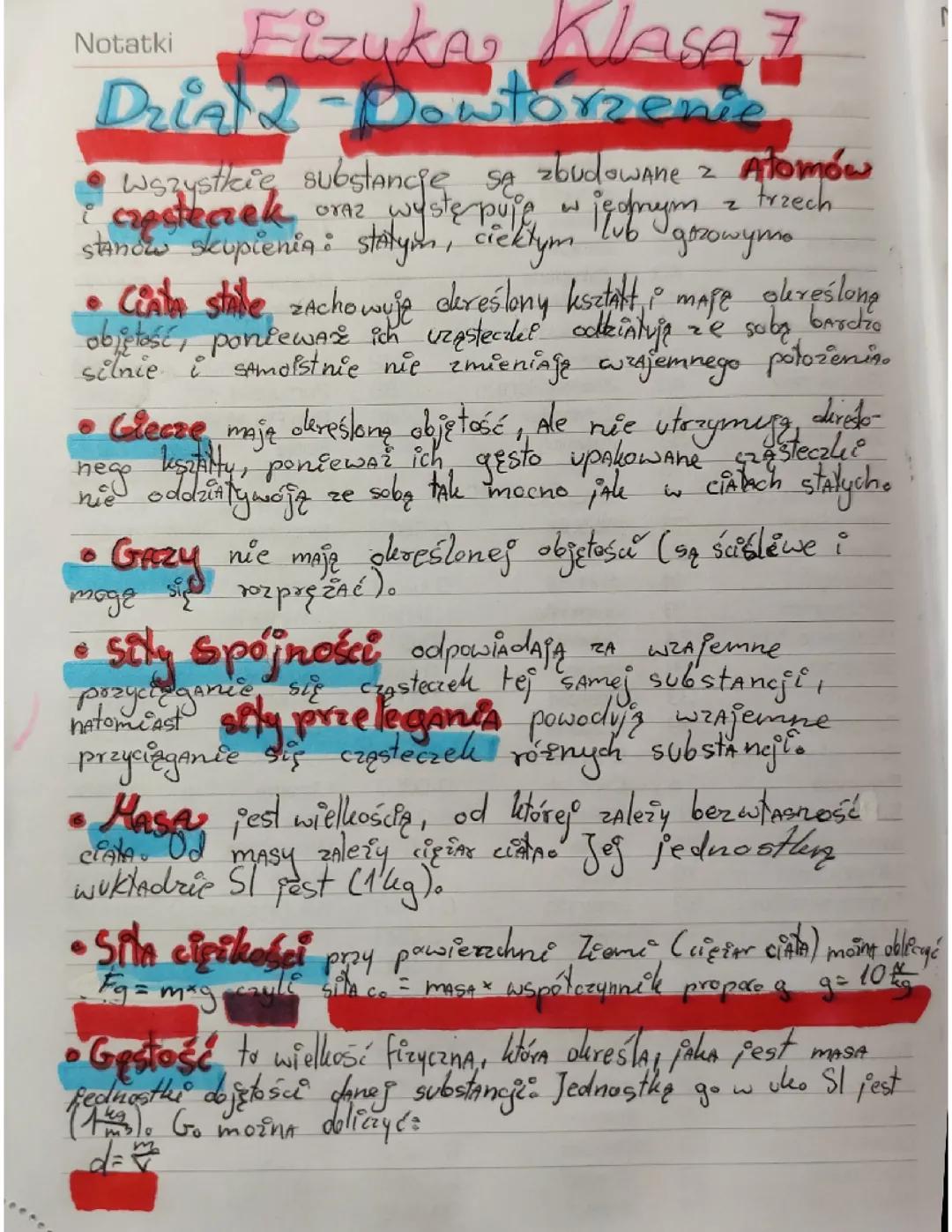 Powtórzenie z Fizyki dla Klasy 7 - Dział 2