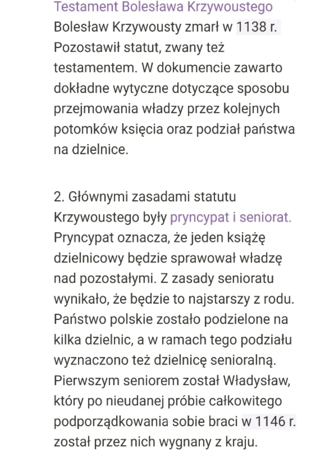 Testament Bolesława Krzywoustego
Bolesław Krzywousty zmarł w 1138 r.
Pozostawił statut, zwany też
testamentem. W dokumencie zawarto
dokładne