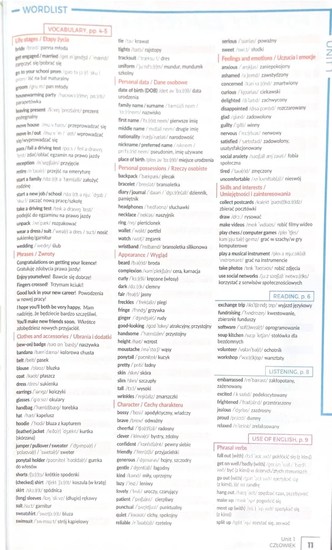 WORDLIST
VOCABULARY. pp. 4-5
UNITT
Life stages/Etapy życia
bride/braid/ panna młoda
get engaged/married/get ingendyd/marid/
zaręczyć się/pob