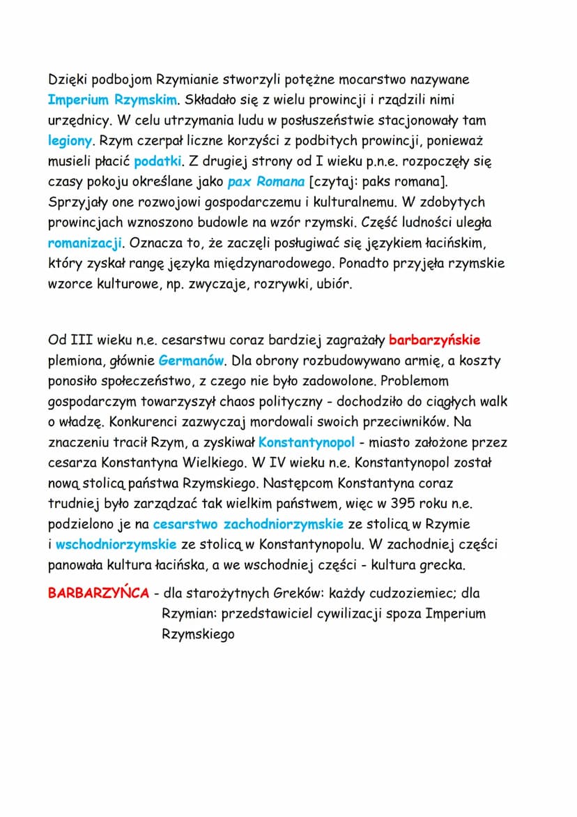Temat: Imperium Rzymskie.
Rzymianie prowadzili liczne wojny, dzięki czemu powiększali obszar
swojego państwa. W III wieku p.n.e. podbili cał