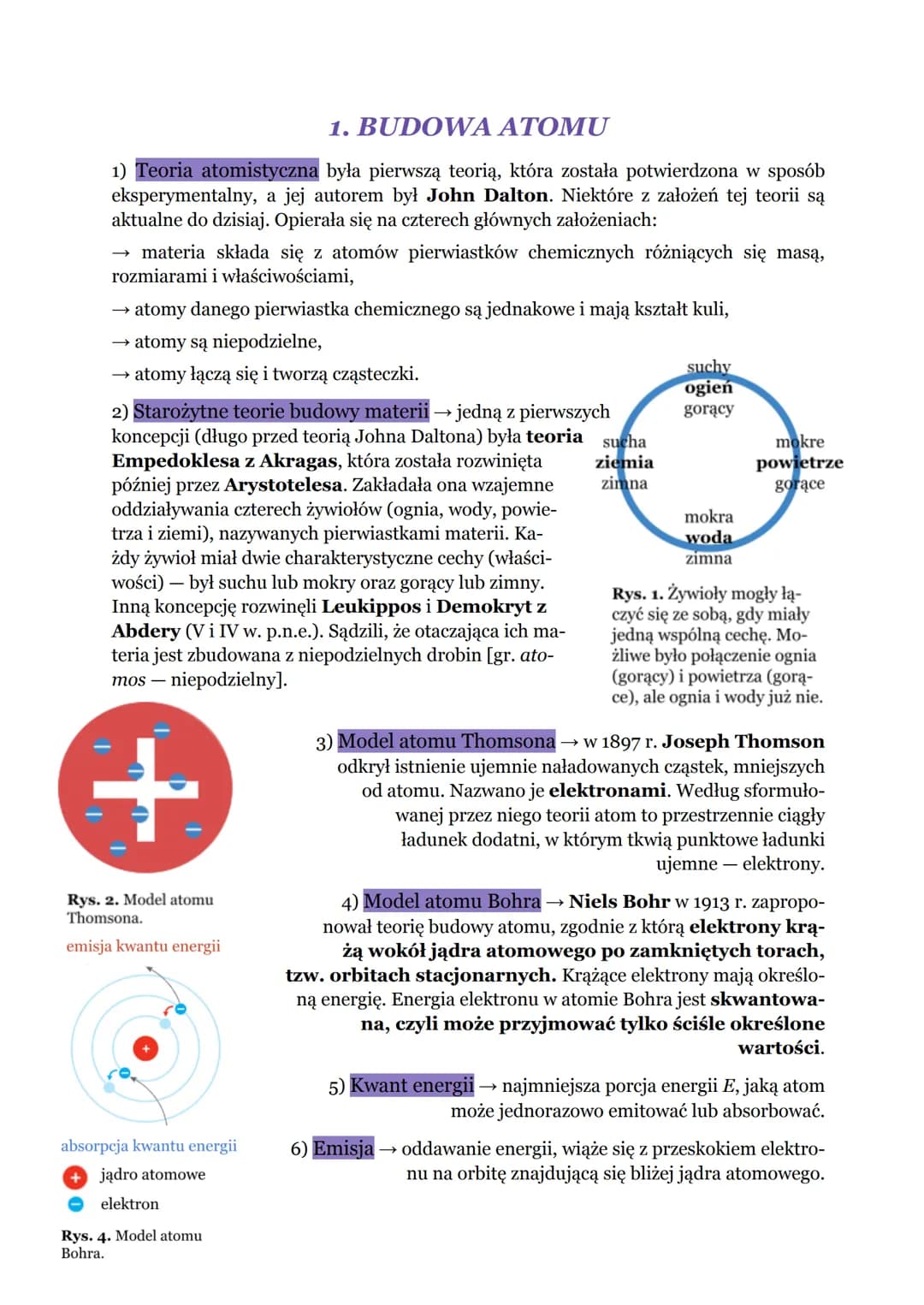 1. BUDOWA ATOMU
1) Teoria atomistyczna była pierwszą teorią, która została potwierdzona w sposób
eksperymentalny, a jej autorem był John Dal