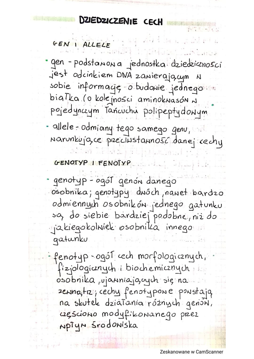 DZIEDZICZENIE CECH
GENI ALLELE
gen - podstawowa jednostka dziedziczności
jest odcinkiem DNA zawierającym W
sobie informace o budowie jednego