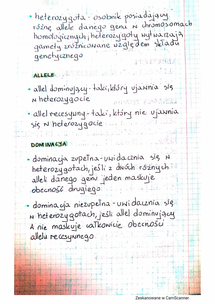 DZIEDZICZENIE CECH
GENI ALLELE
gen - podstawowa jednostka dziedziczności
jest odcinkiem DNA zawierającym W
sobie informace o budowie jednego