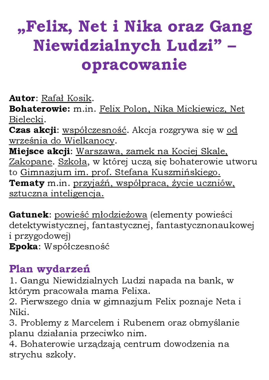 Felix, Net i Nika oraz Gang Niewidzialnych Ludzi – Streszczenie Krótkie, Test, Quiz, Audiobook i Film