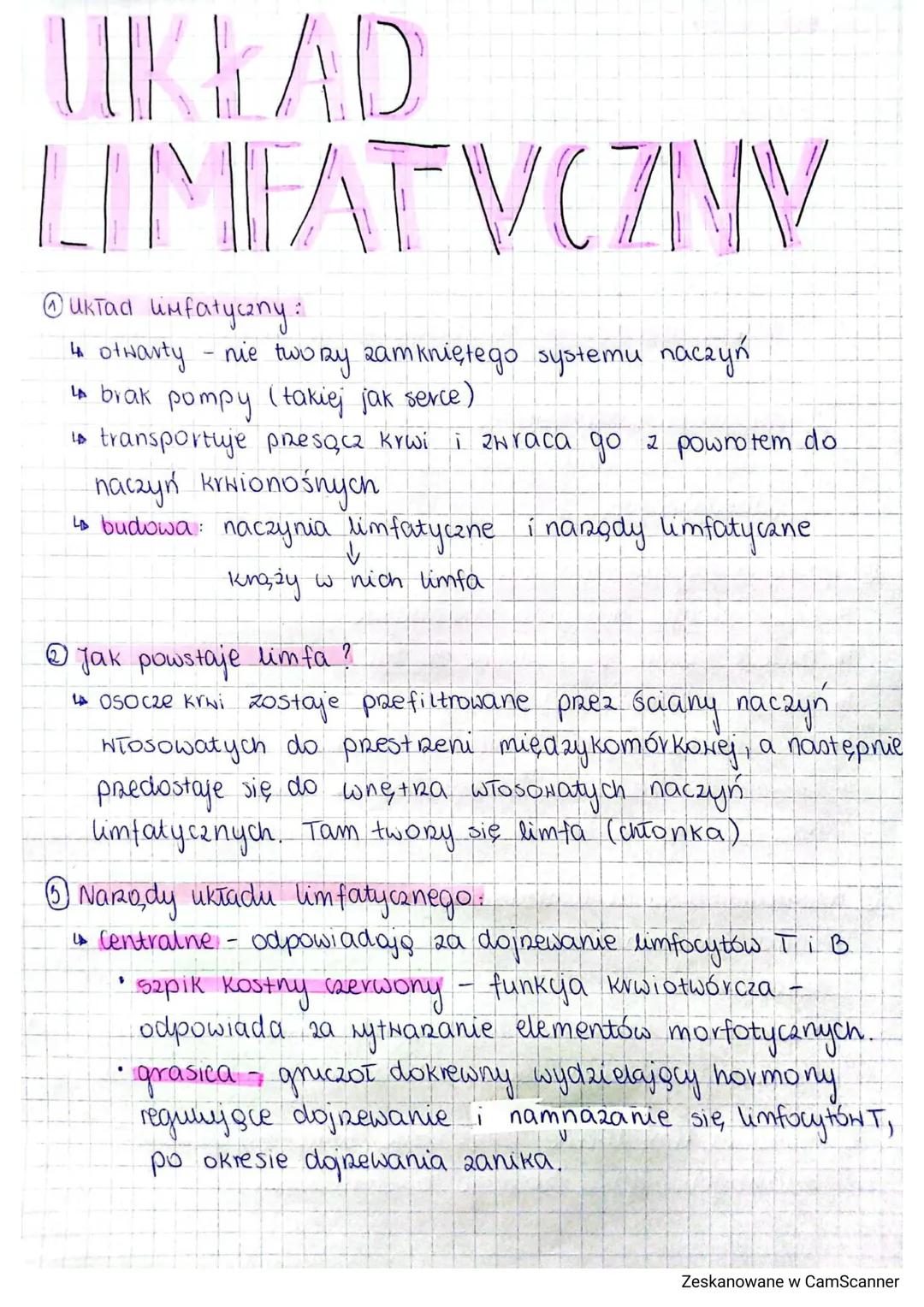 UKŁAD
LIMFATYCZNY
ⒸukTad limfatyczny:
4 otwarty - nie tworzy zamkniętego systemu naczyń
I brak pompy (takiej jak serce)
is transportuje prze