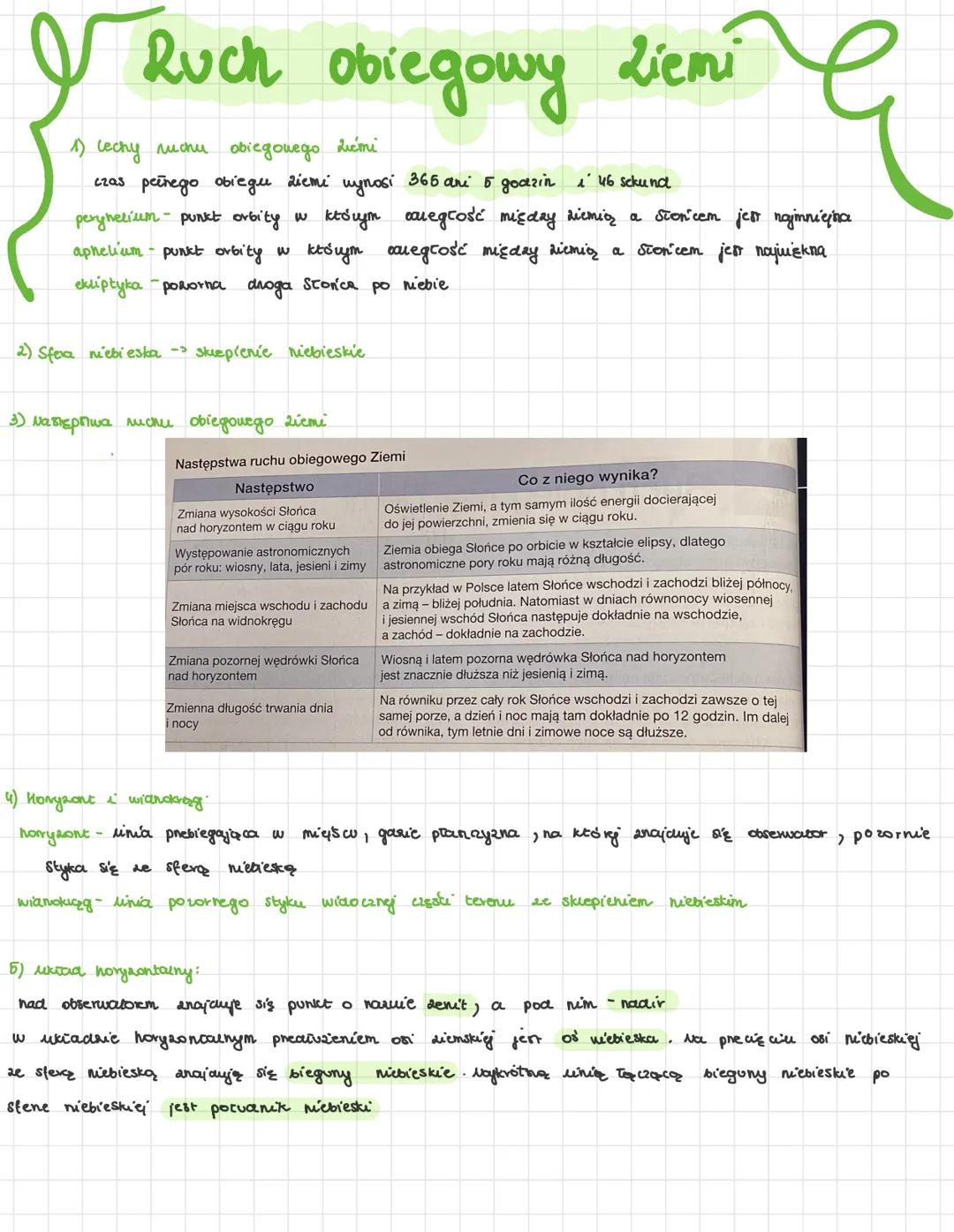 Ruch obiegowy
1) lechy muchu obiegowego Lemi
czas pełnego obiegu ziemi wynosi 365 ani 5 godzin i 46 sekund
peryhelium- punkt orbity w którym