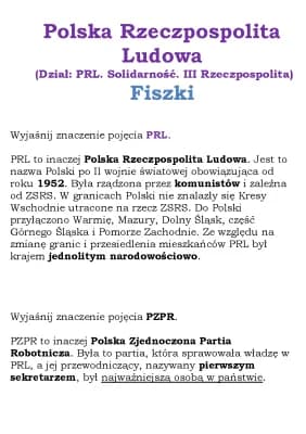 Know Polska Rzeczpospolita Ludowa (Dział: PRL. Solidarność. III Rzeczpospolita)  Fiszki thumbnail