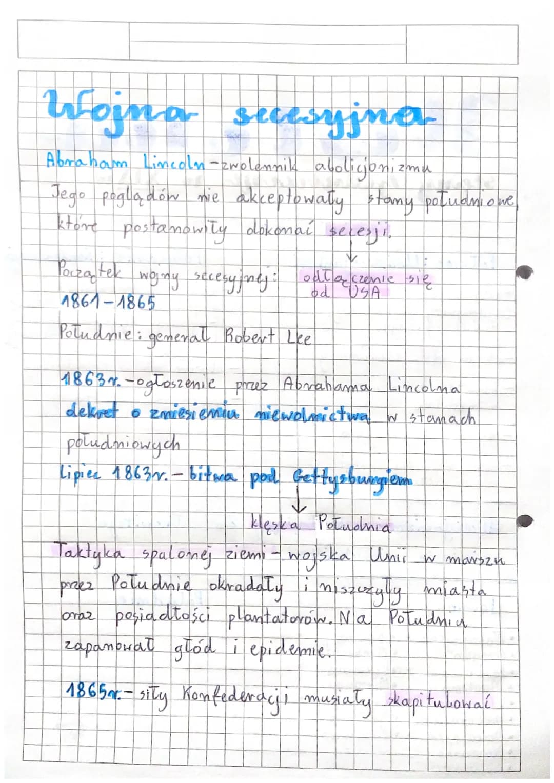 Histona
Stany Zjednoczone w XIX w.
Podział na:
Północ : Unia - jankesi
- rozwinięty przemysł
(wydobywczy), włókienniczy.
metalurgiczmy)
-obs