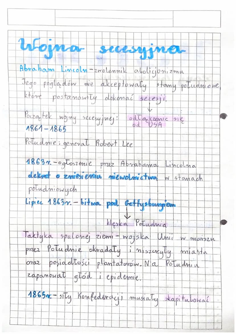 Histona
Stany Zjednoczone w XIX w.
Podział na:
Północ : Unia - jankesi
- rozwinięty przemysł
(wydobywczy), włókienniczy.
metalurgiczmy)
-obs