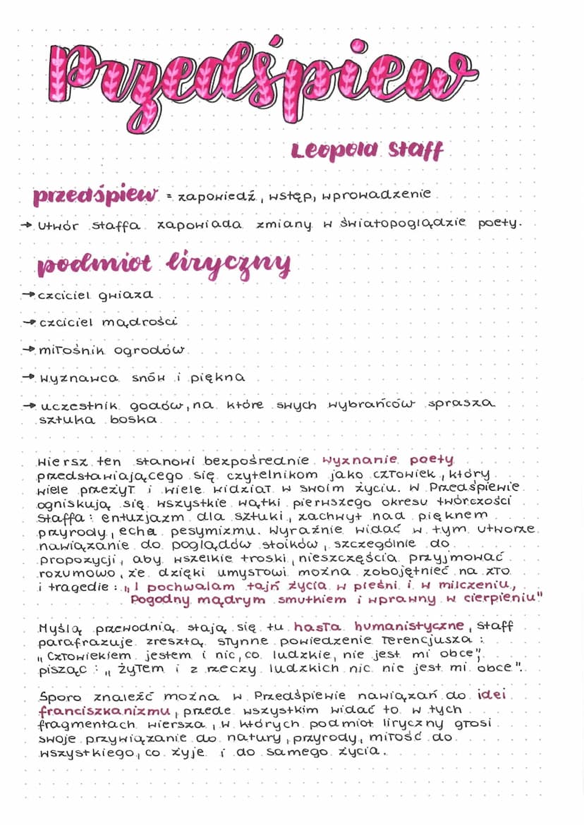 Pagcolspiew
przedśpiew - zapowiedź, wstęp, wprowadzenie
Utwór staffa xapowiada zmiany w światopoglądzie poety.
podmiot liryczny
czciciel gwi