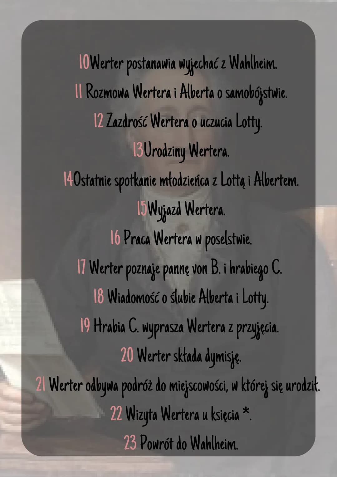 Cierpienie mlodego
Wertera
Czas akcji : I część - 4 maj 1771 – 10 września 1771 II część – 20
-
pażdzienika 1771 – 14 grudnia 1772
miejsce a