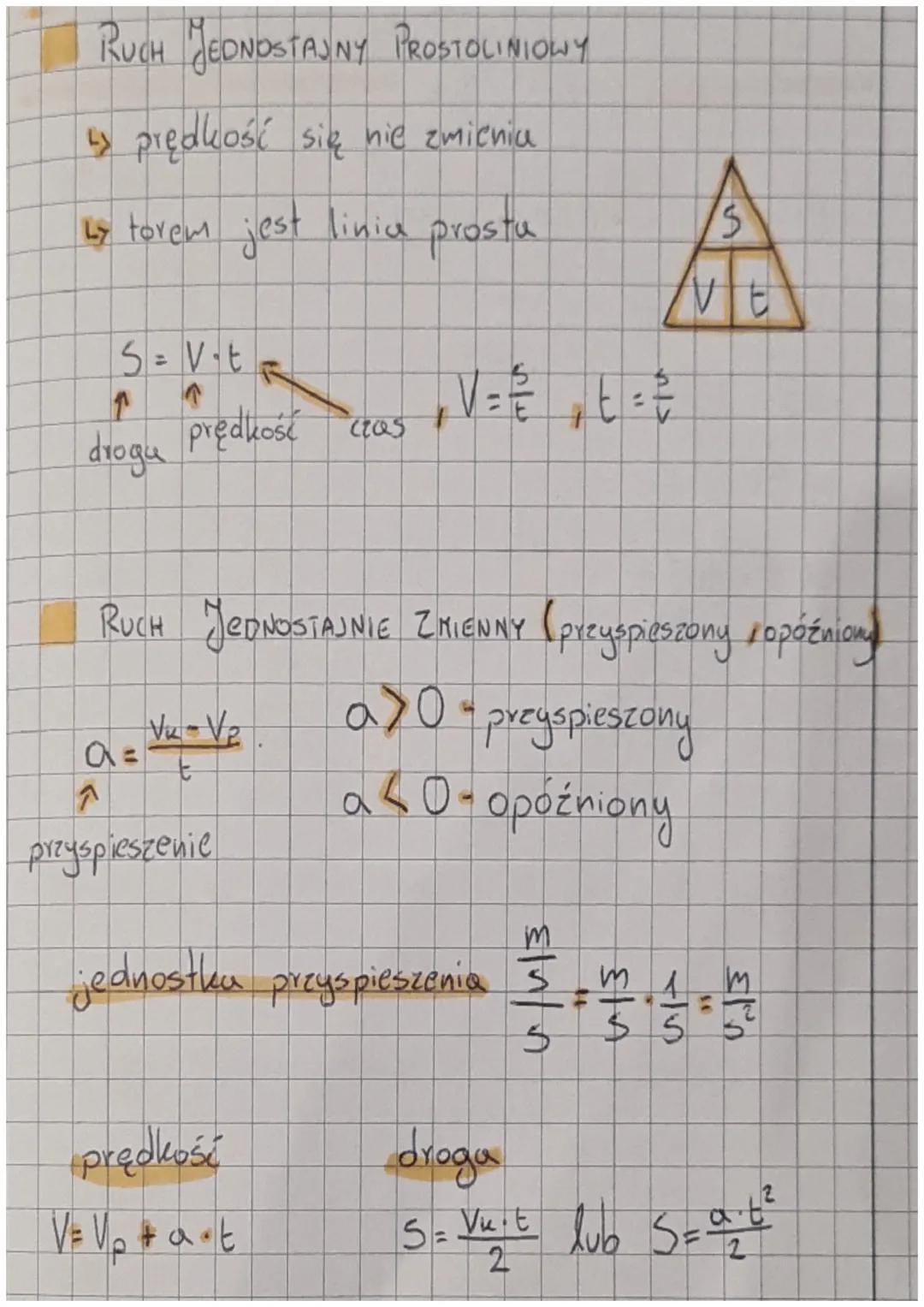 RUCH JEDNOSTAJNY PROSTOLINIOWY

↳ prędkość się nie zmienia

↳torem jest linia prostu

$S=V \cdot t$
↑
drogu prędkość

$V=\frac{S}{t}$, $t=\f