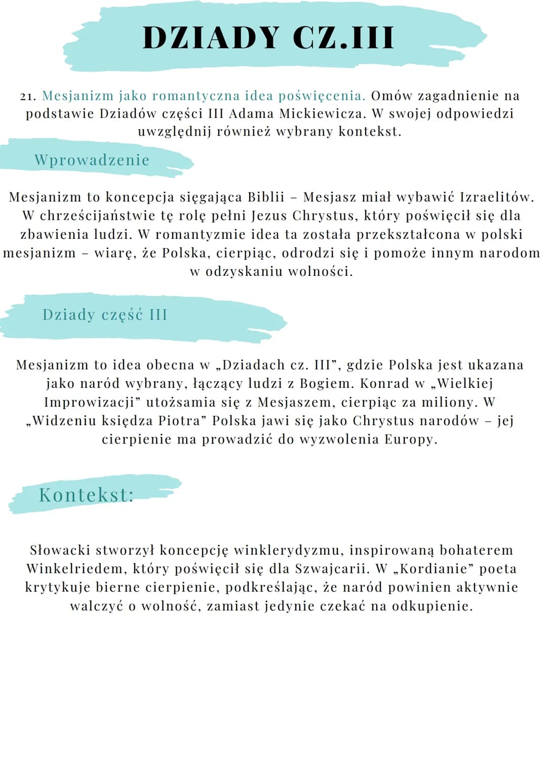 # DZIADY CZ.III

20. Losy młodzieży polskiej pod zaborami. Omów zagadnienie na podstawie
Dziadów części III Adama Mickiewicza. W swojej odpo