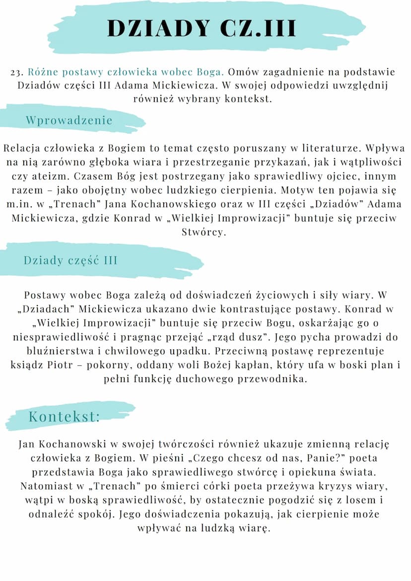 # DZIADY CZ.III

20. Losy młodzieży polskiej pod zaborami. Omów zagadnienie na podstawie
Dziadów części III Adama Mickiewicza. W swojej odpo