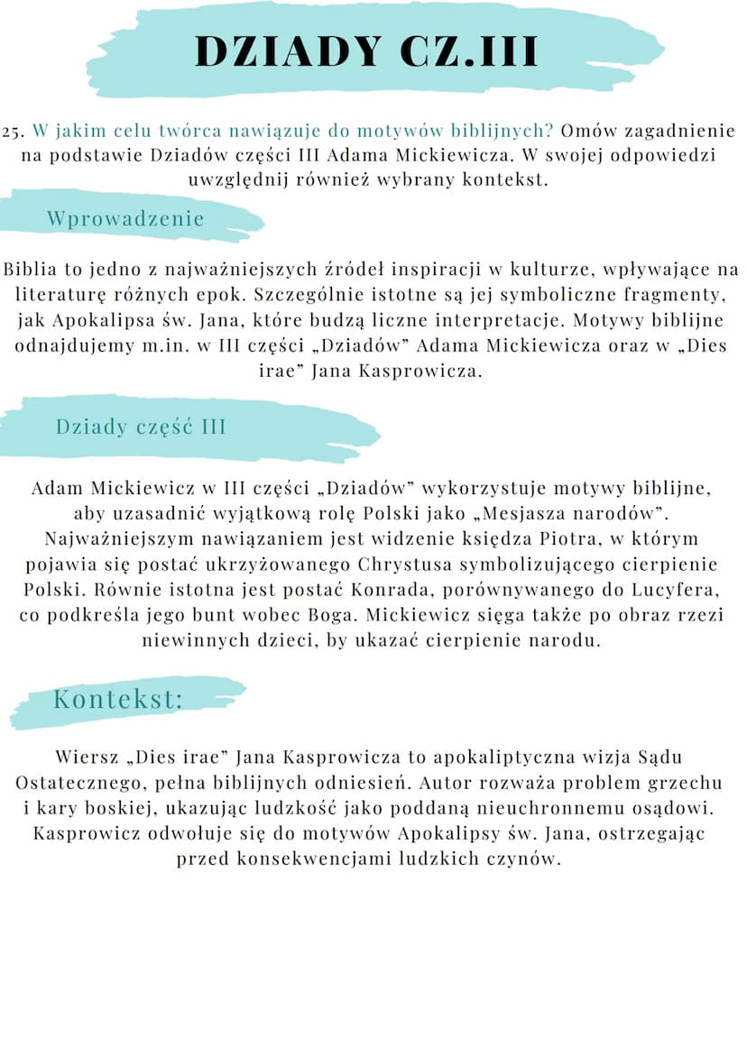 # DZIADY CZ.III

20. Losy młodzieży polskiej pod zaborami. Omów zagadnienie na podstawie
Dziadów części III Adama Mickiewicza. W swojej odpo