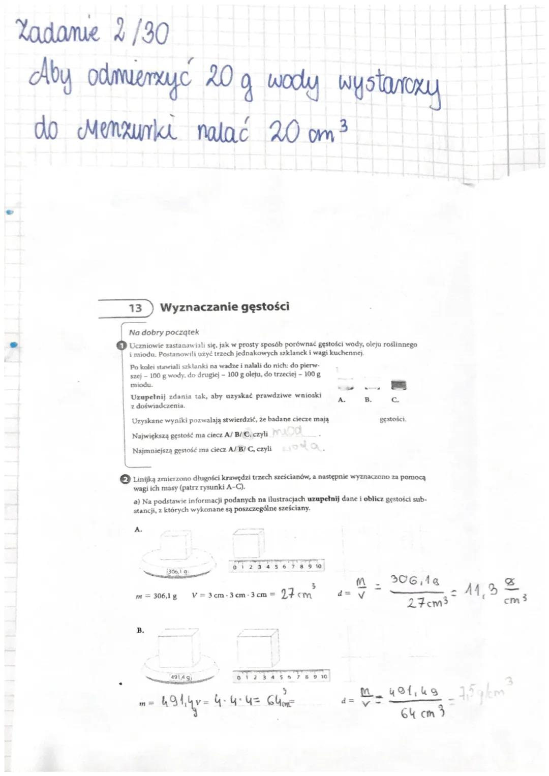 Temat: Wyznaczenie gęstości przez pomiar masy
wwmmmmm
objętosa
1. Gęstość (d): informuje nas jaka masa danej
substany i najduje się w 1m³ lu