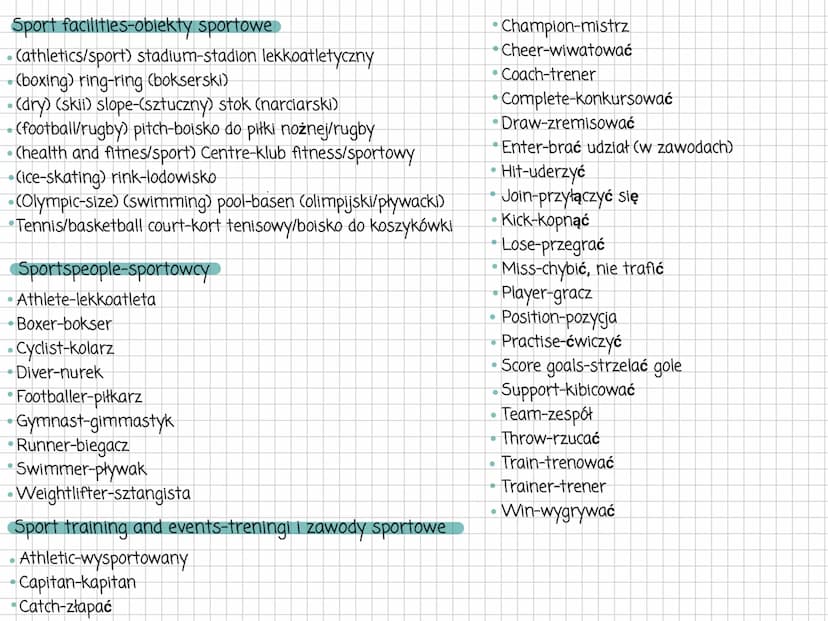 Sport-sport
Athletics-lekkoatletyka
Baseball-baseball
•Boxing-boks
Canoeing-kajakarstwo
• Climbing-wspinaczka
•Cricket-krykiet
Cycling-kolar
