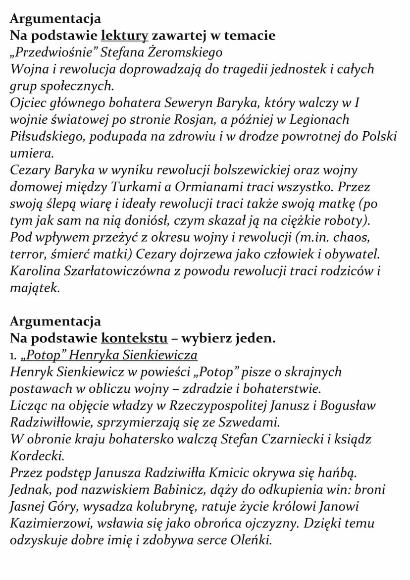 Wojna i rewolucja jako źródło
skrajnych doświadczeń
człowieka.
Omów zagadnienie na podstawie Przedwiośnia Stefana
Żeromskiego. W swojej odpo