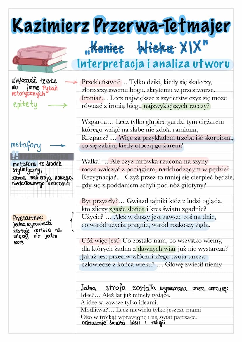 Kazimierz Przerwa-Tetmajer
Koniec wieku XIX"
Ljest to manifest dekadencki - utwór podważa
świat wartości.
ten utwór należy do
nurtu dekadenc