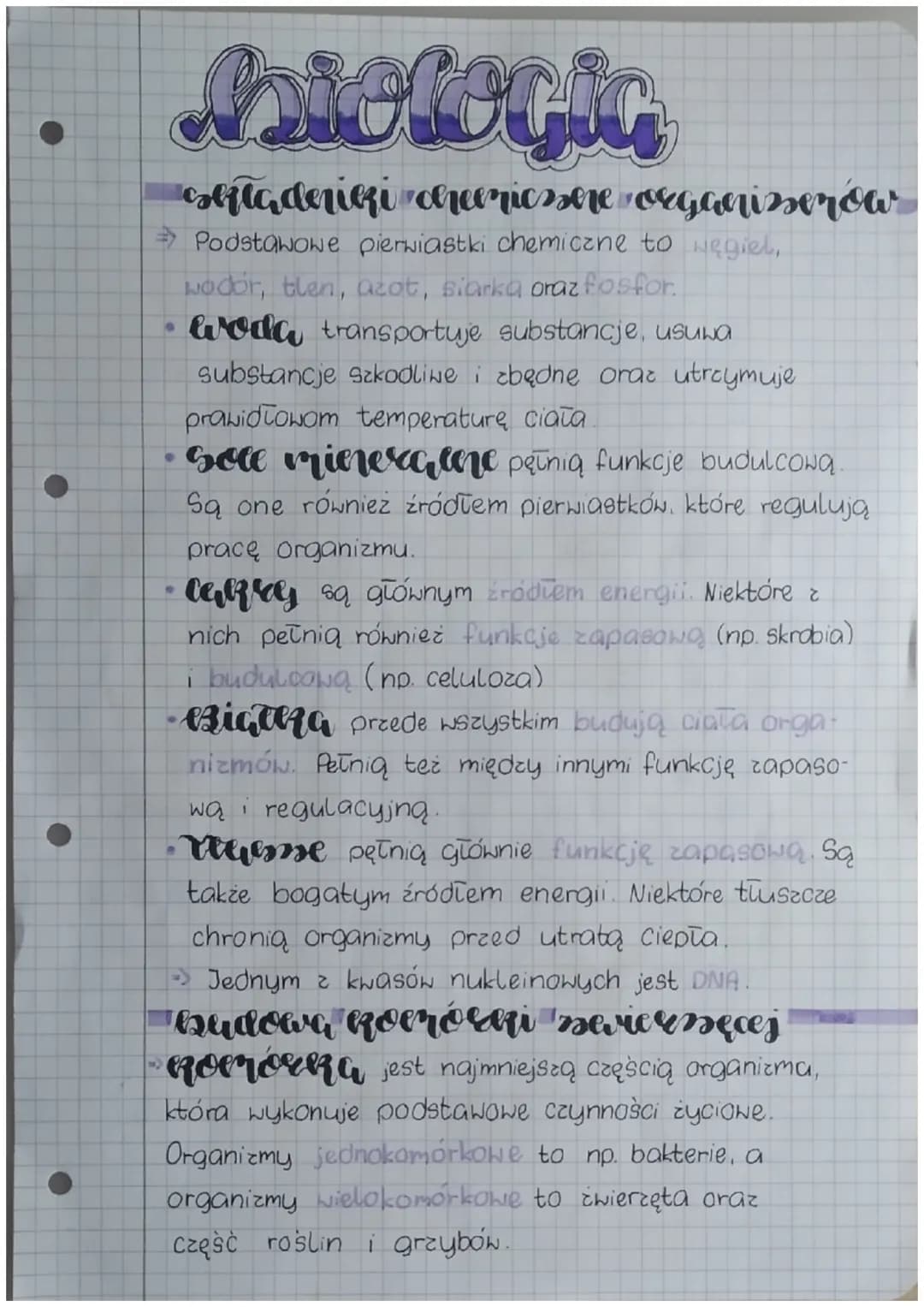 biologia
eserta denieri cheericssone organiserów
Podstawowe pierwiastki chemiczne to węgiel,
wodor, tlen, azot, siarka oraz fosfor.
woda tra