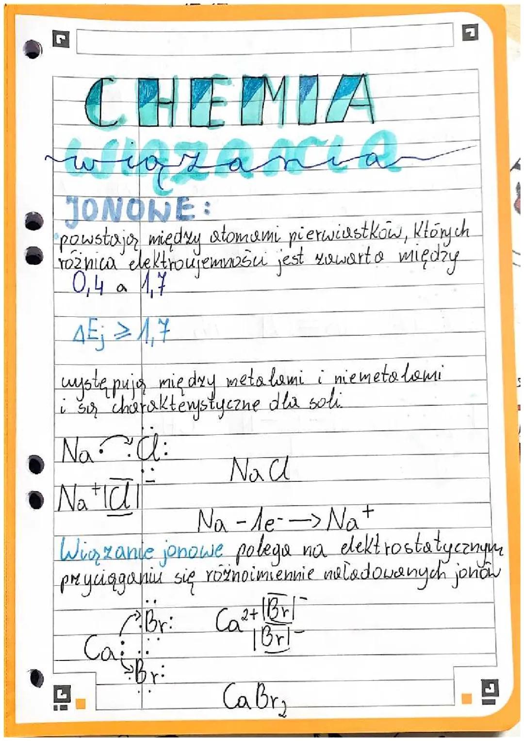 Chemia wiązanie jonowe, kowalencyjnie spolaryzowane i niespolaryzowana