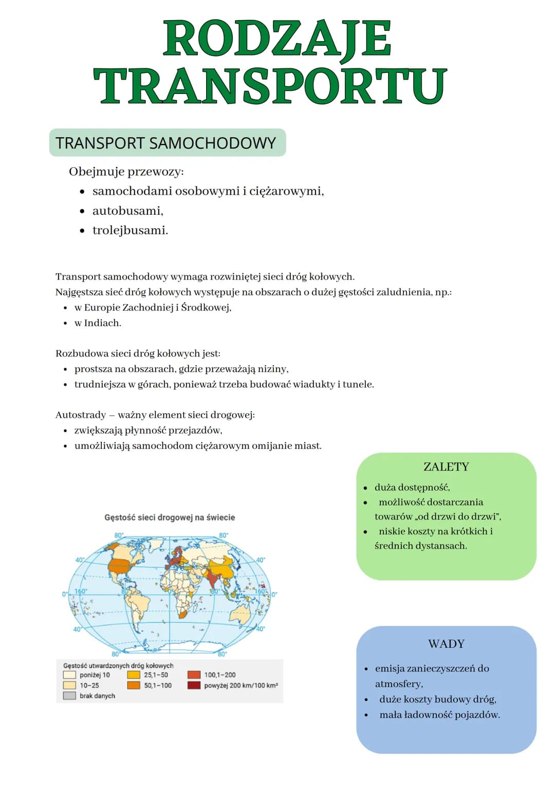 TRANSPORT SAMOCHODOWY
Obejmuje przewozy:
• samochodami osobowymi i ciężarowymi,
• autobusami,
trolejbusami.
RODZAJE
TRANSPORTU
Transport sam