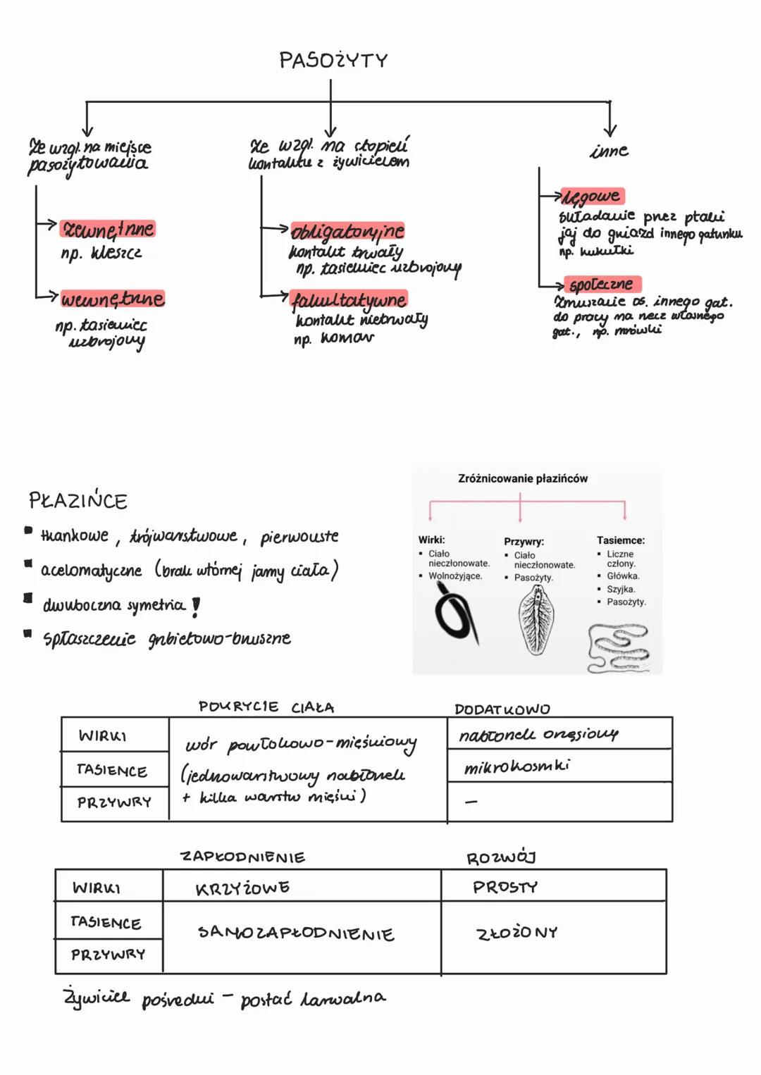 # PASOŻYTY

Ze wzgl. na miejsce
pasożytowalia

→zewnetine
np. kleszcz

wewnętrne
np. tasiemiec
uzbrojony

Xe w291. ma stopielú
hontalite z ż